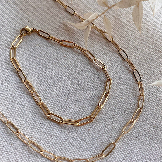 18k Gold Plated Long Link Chain Bracelet - Waterproof