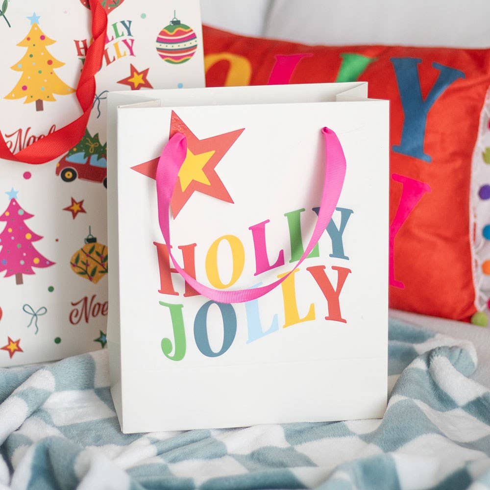 23cm Medium  Holly Jolly Colourful Christmas Gift Bag