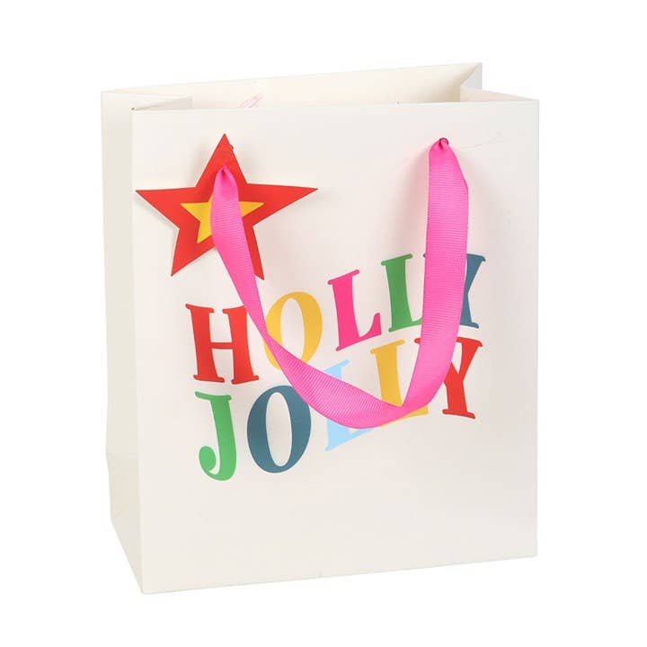 23cm Medium  Holly Jolly Colourful Christmas Gift Bag