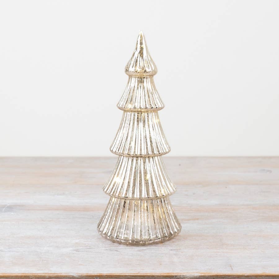 LED Ribbed Christmas Tree, 28cm Light Up