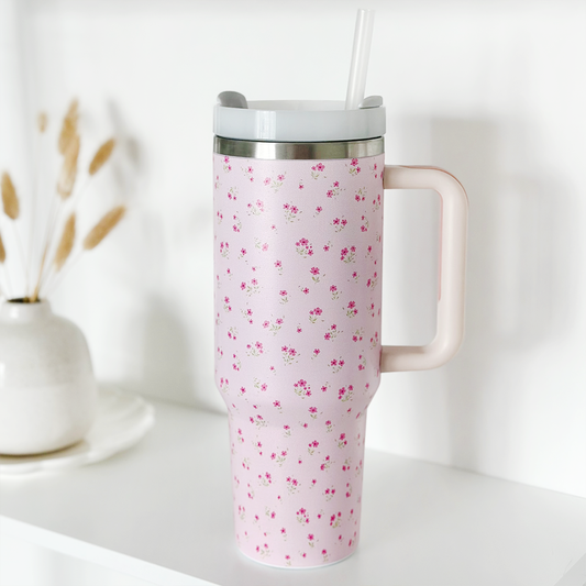 Stainless Steel Tumbler - Ditsy Floral Pink