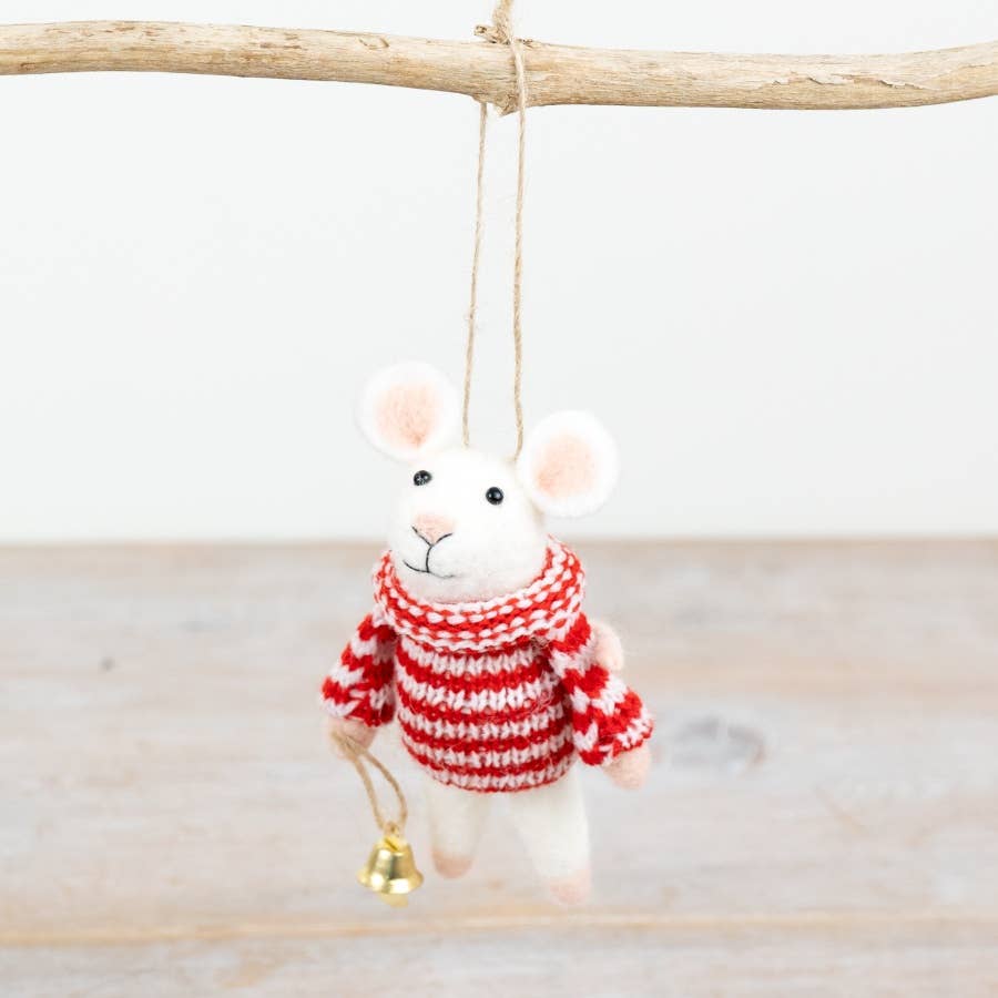 Hanging Felt Mouse w/ Striped Jumper 11cm
