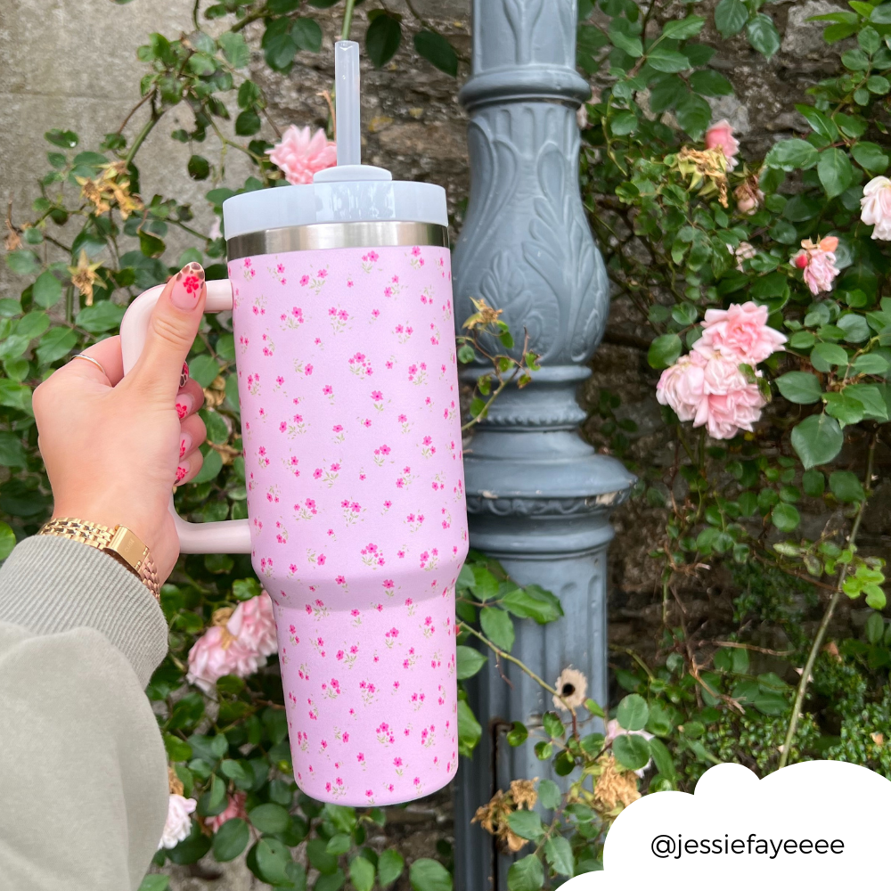 Stainless Steel Tumbler - Ditsy Floral Pink