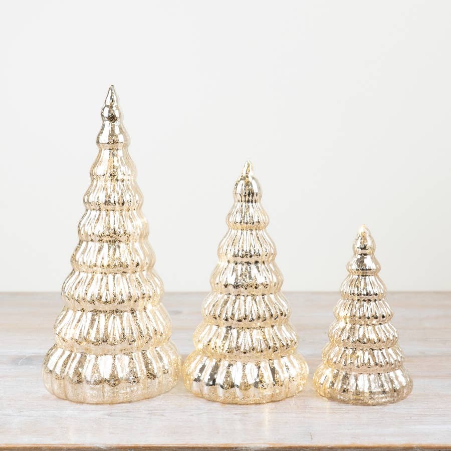 LED Light Up Ribbed Christmas Tree in Gold, 16.5cm