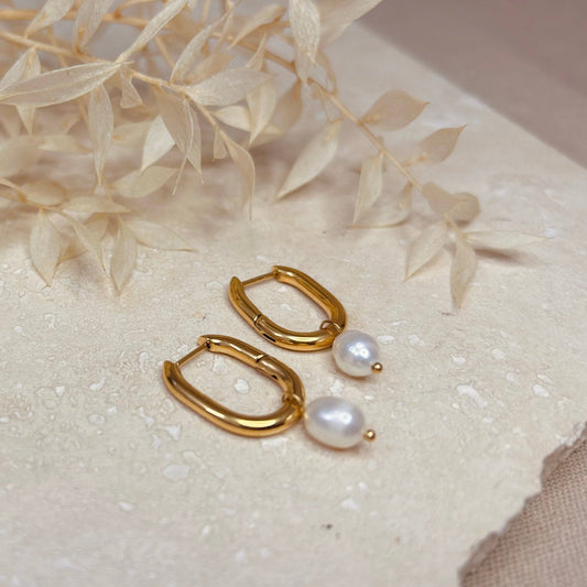 Everyday Pearl Drop Hoop Earrings