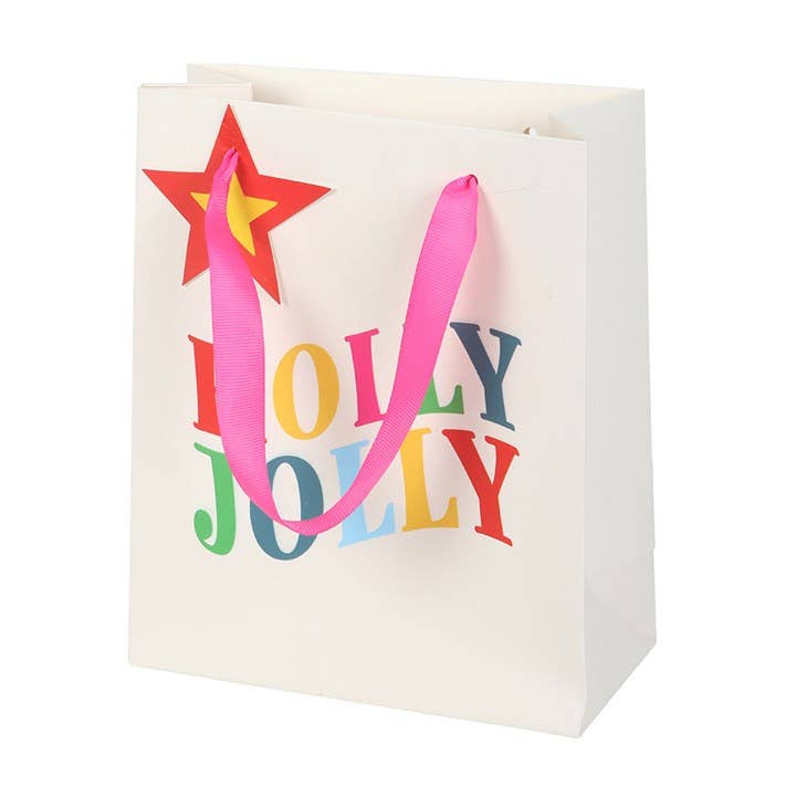 23cm Medium  Holly Jolly Colourful Christmas Gift Bag