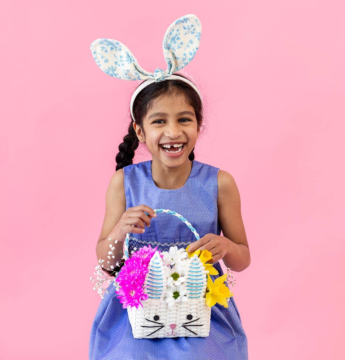 Blue & White Fabric Bunny Ears Headband | Easter Decor |