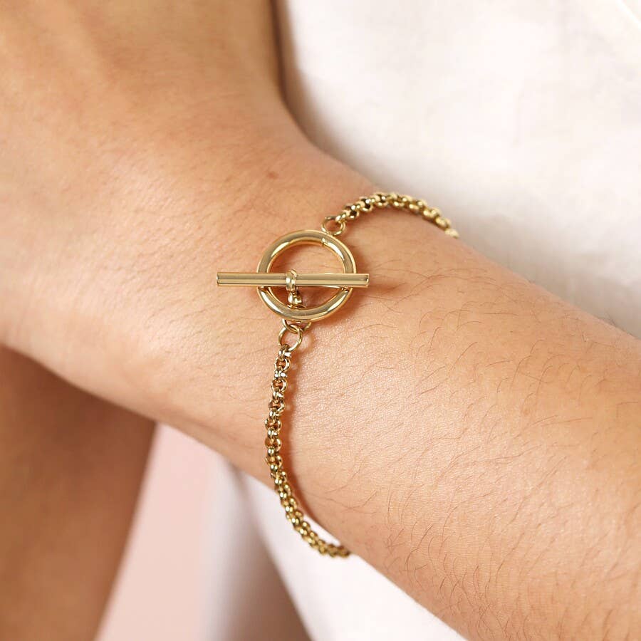 Stainless Steel T-Bar Trace Chain Bracelet in Gold