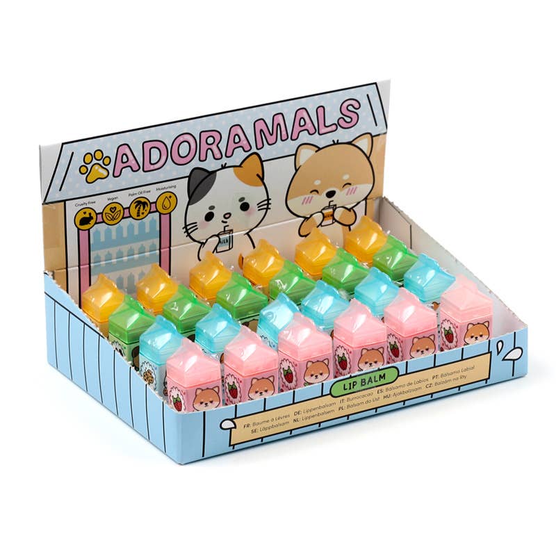 Adoramals Lip Balm in a Milk Carton Shaped Holder