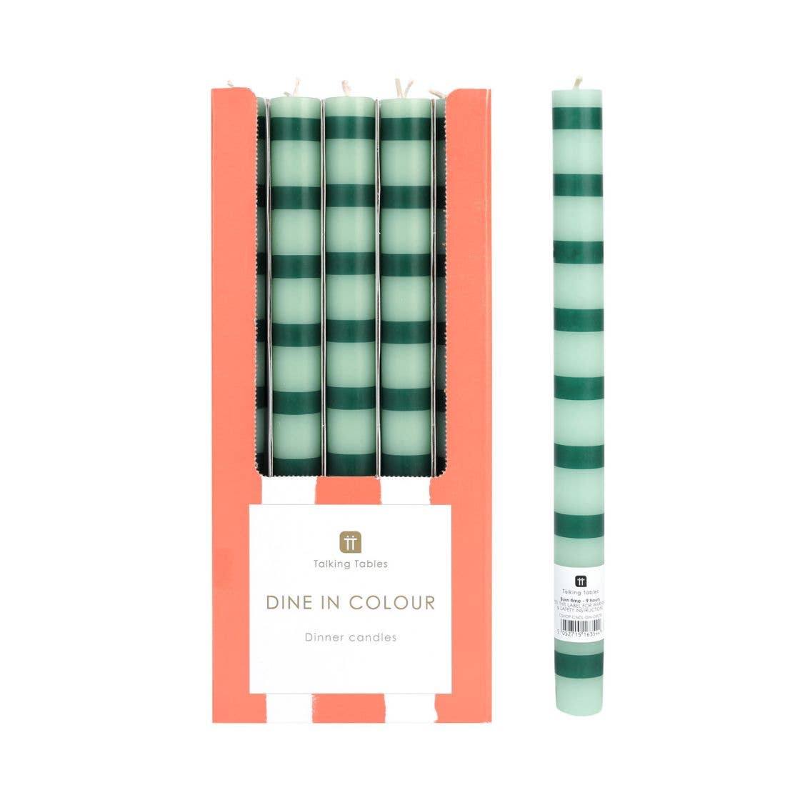 Green Stripe Dinner Candles | 25 Candles | POS Unit |