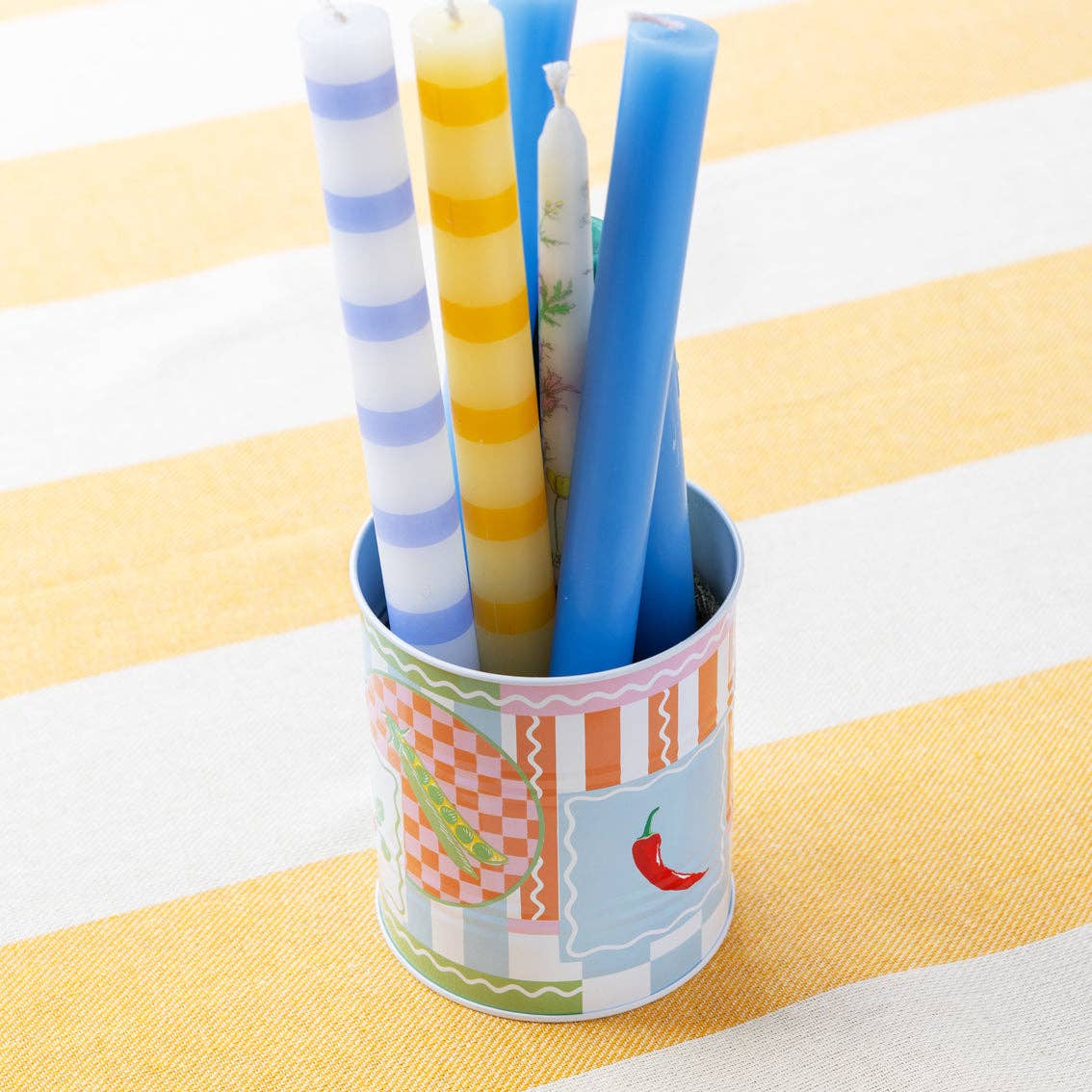 Blue & White Stripe Dinner Candles - Display | Home Decor |