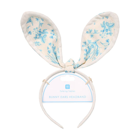 Blue & White Fabric Bunny Ears Headband | Easter Decor |