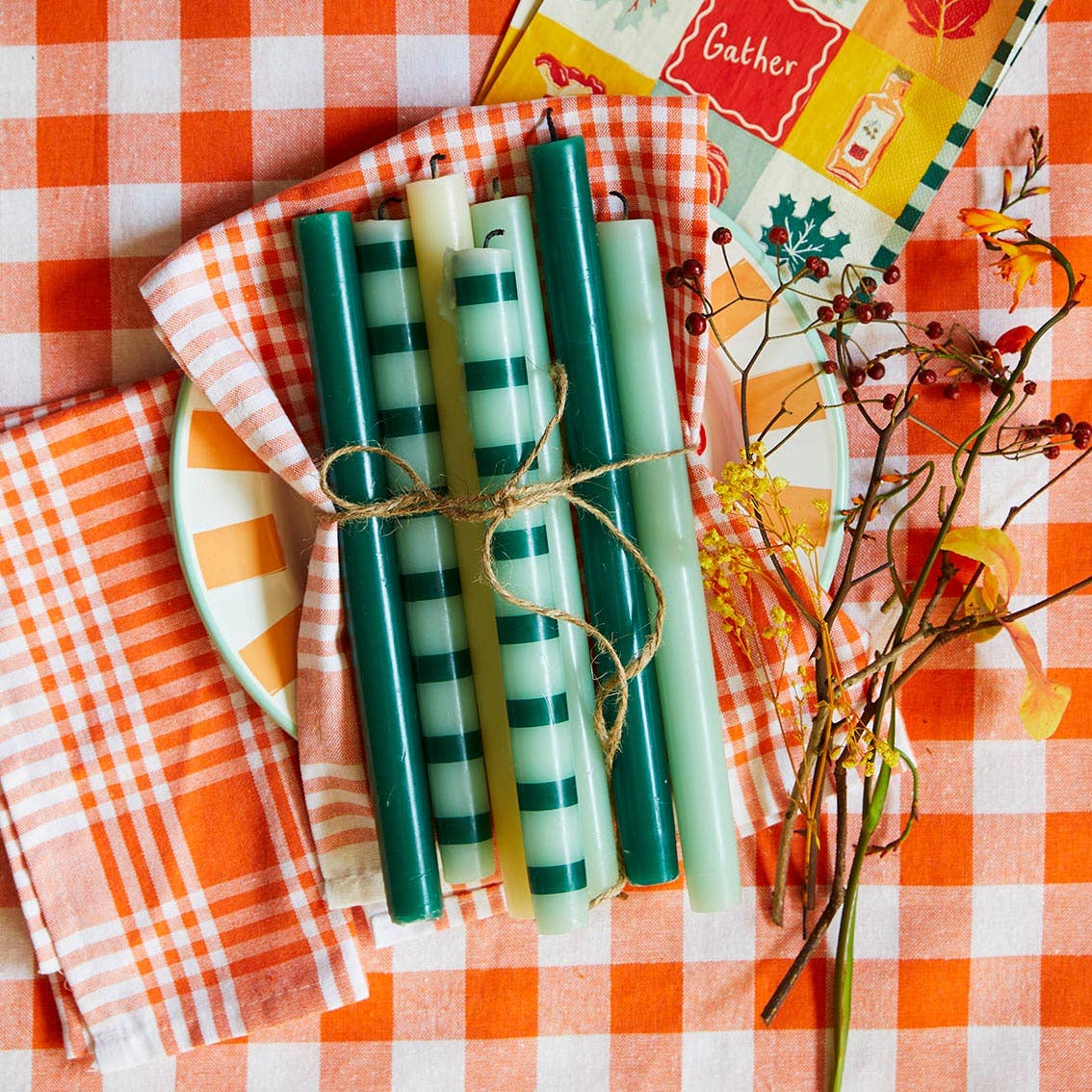 Green Stripe Dinner Candles | 25 Candles | POS Unit |