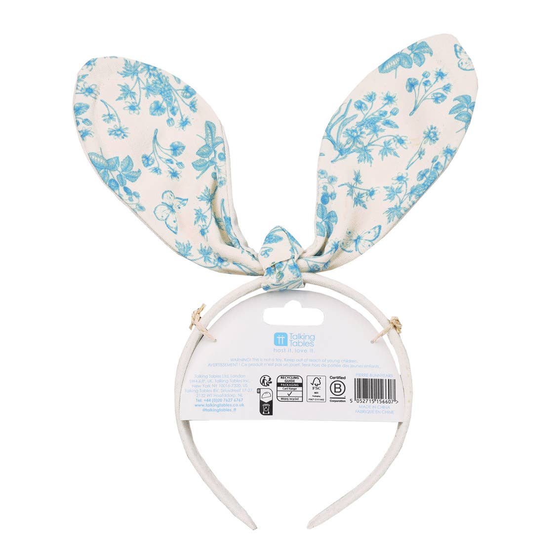 Blue & White Fabric Bunny Ears Headband | Easter Decor |