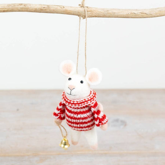 Hanging Felt Mouse w/ Striped Jumper 11cm