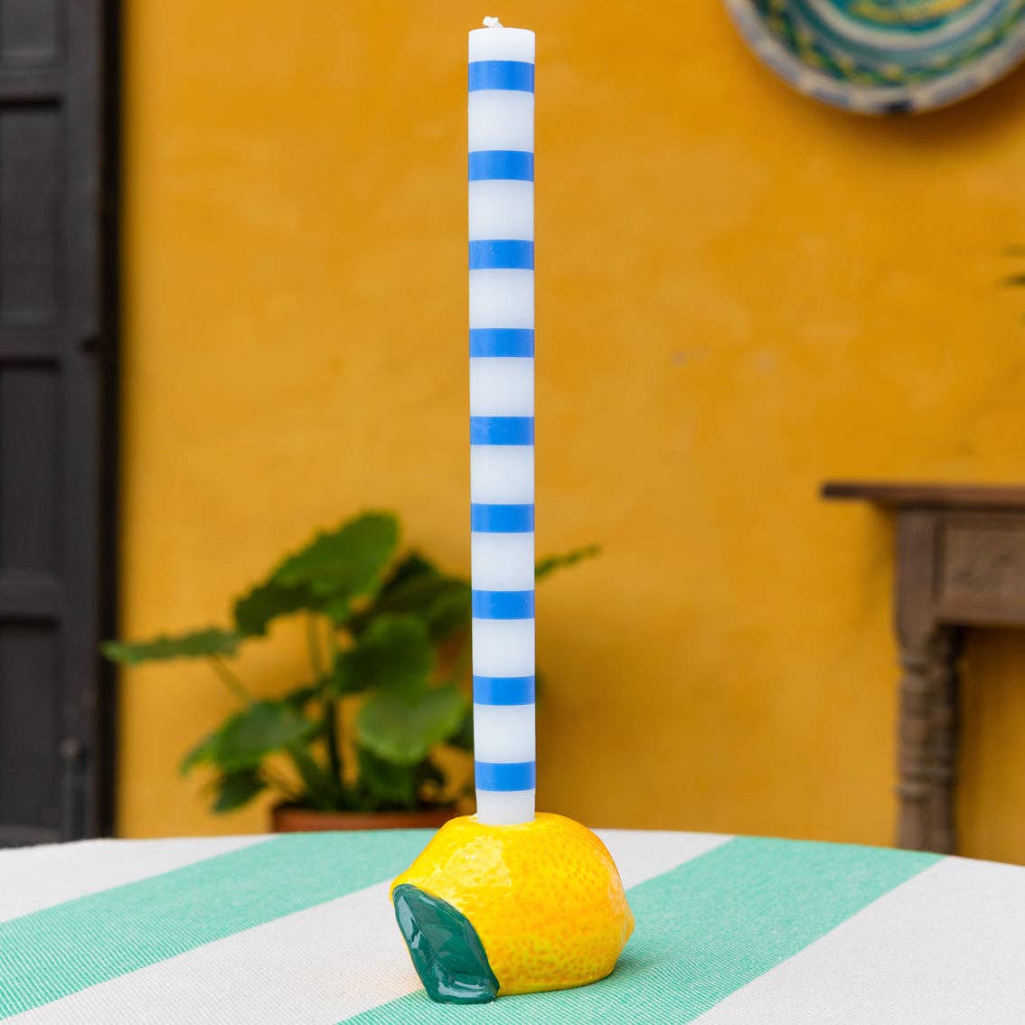 Blue & White Stripe Dinner Candles - Display | Home Decor |